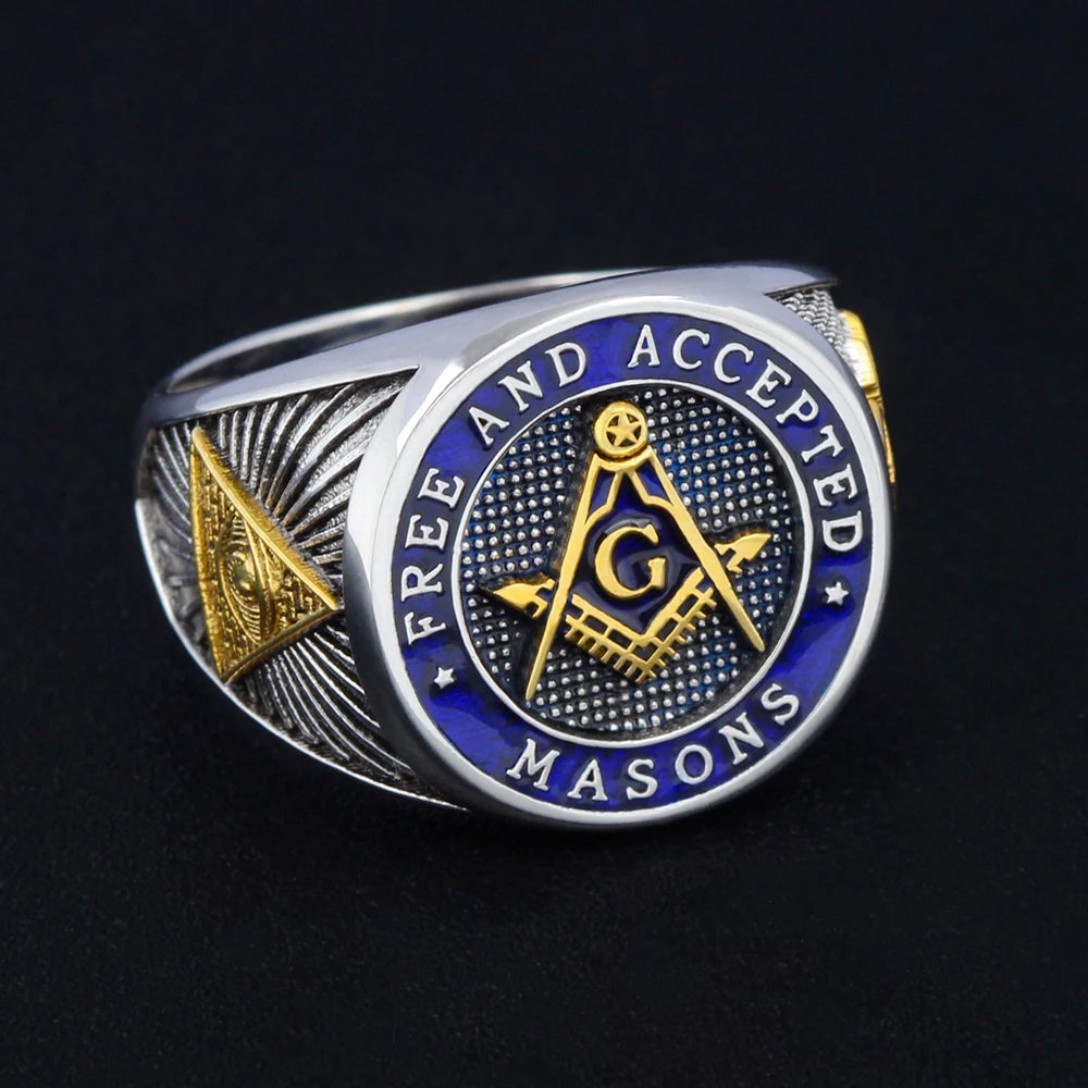 Master Mason Blue Lodge Ring - Free and Accepted Masons with S&C G Eye of Providence
