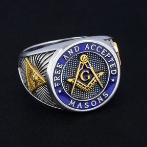 Master Mason Blue Lodge Ring - Free and Accepted Masons with S&C G Eye of Providence - Bricks Masons