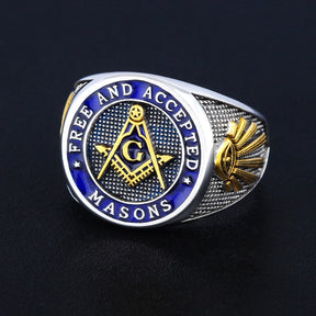 Master Mason Blue Lodge Ring - Free and Accepted Masons with S&C G Eye of Providence - Bricks Masons