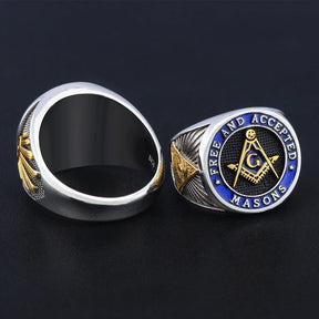 Master Mason Blue Lodge Ring - Free and Accepted Masons with S&C G Eye of Providence - Bricks Masons