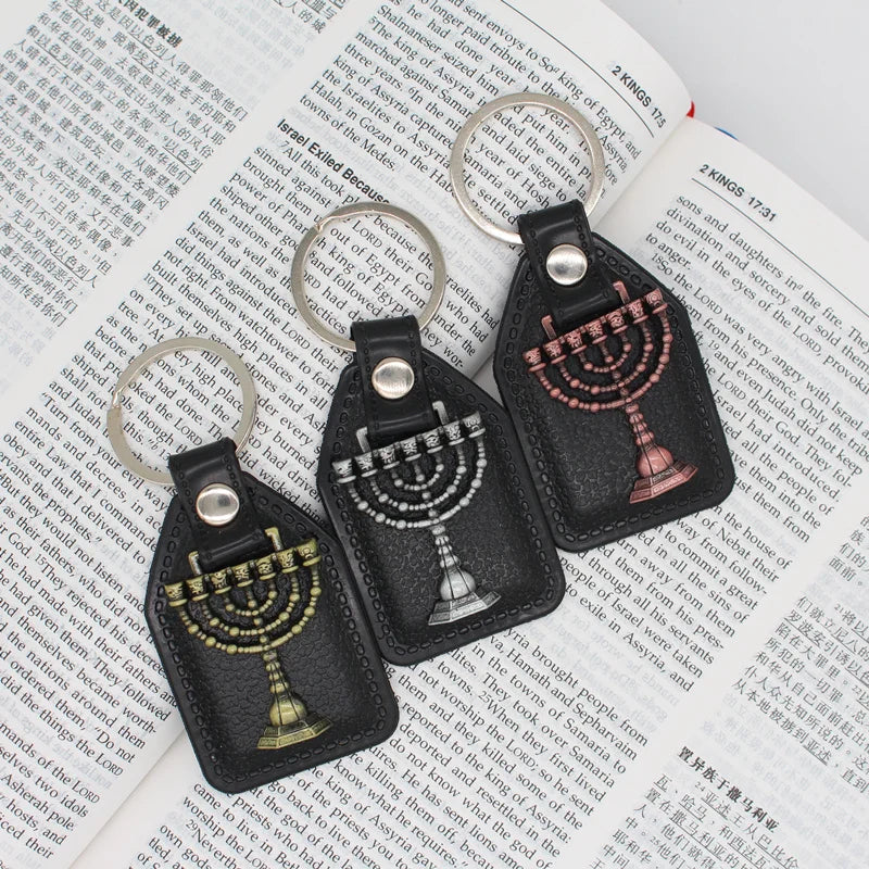 Ancient Israel  keychain - Leather Keychain Menorah - Bricks Masons