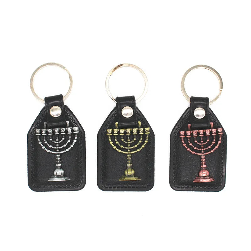 Ancient Israel  keychain - Leather Keychain Menorah - Bricks Masons