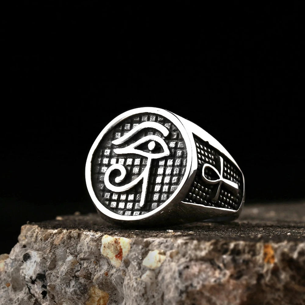 Ancient Egypt Ring - Pharaoh Horus Eye Stainless Steel J - Bricks Masons