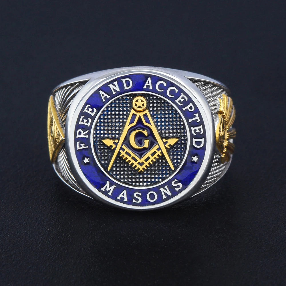 Master Mason Blue Lodge Ring - Free and Accepted Masons with S&C G Eye of Providence - Bricks Masons