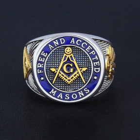 Master Mason Blue Lodge Ring - Free and Accepted Masons with S&C G Eye of Providence - Bricks Masons