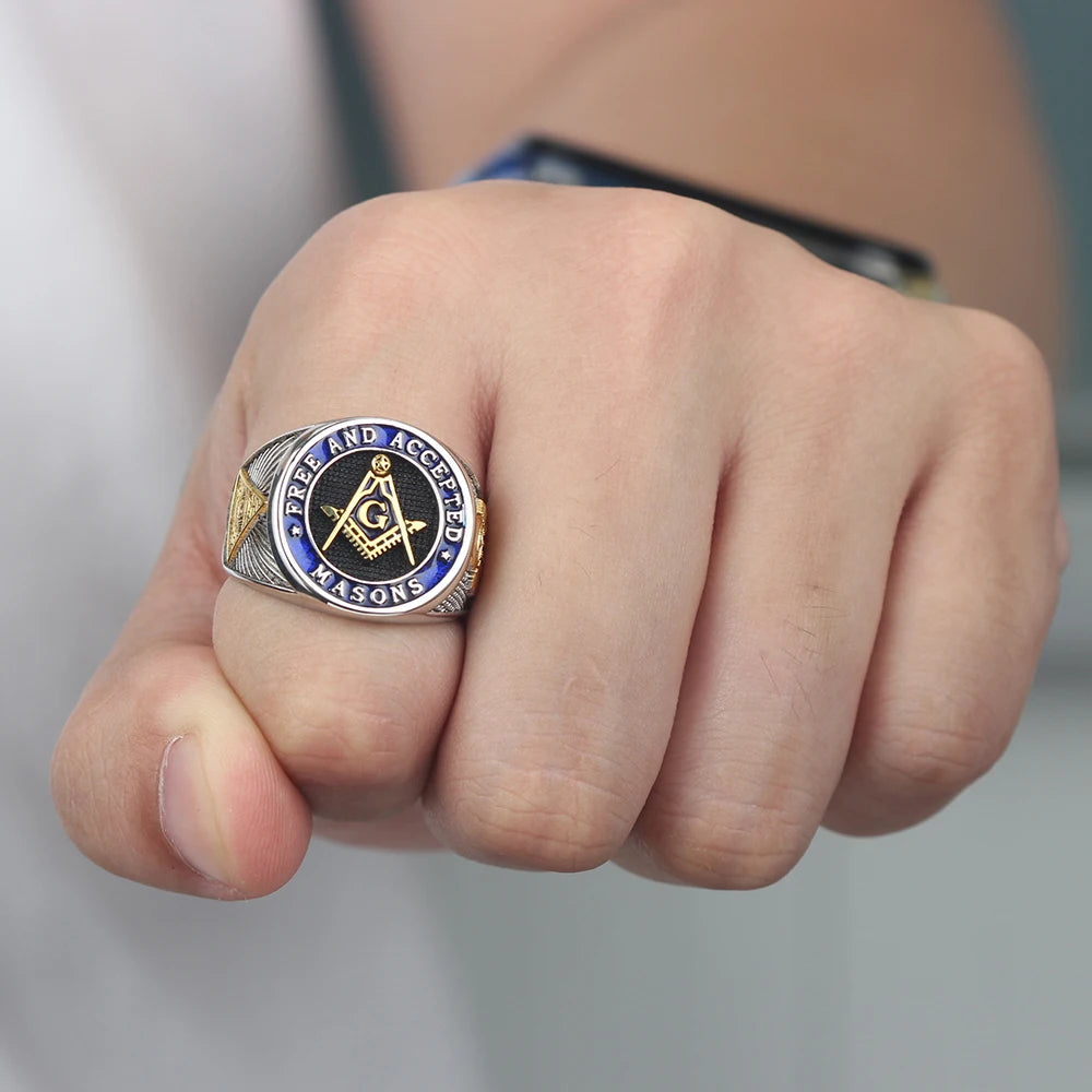 Master Mason Blue Lodge Ring - Free and Accepted Masons with S&C G Eye of Providence - Bricks Masons