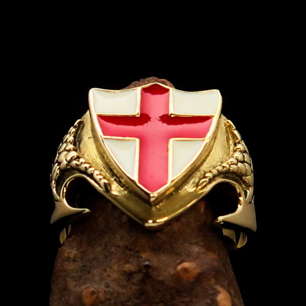 Knights Templar Commandery Ring - White & Red Templar Cross Brass