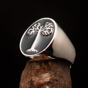 Ancient Israel Ring - Black Tree of Life Sterling Silver