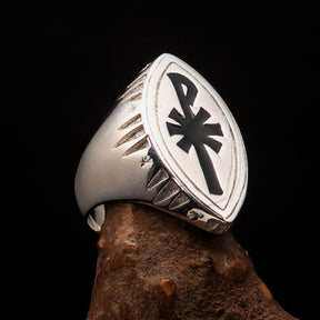 Red Cross Of Constantine Ring - Silver & Black Chi Rho Christogram Sterling Silver