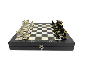 Past Master Blue Lodge California Regulation Chess Set - Black Marble Pattern - Bricks Masons