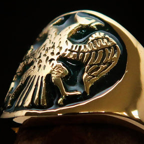 32nd Degree Scottish Rite Ring - Green Wings Down Gold Brass