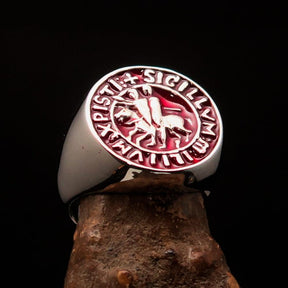 Knights Templar Commandery Ring - Sterling Silver Red Sigillum MilItum XPISTI