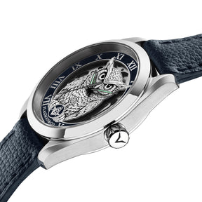 Master Mason Blue Lodge Wristwatch - Blue Bezel Owl with Square & Compasses G