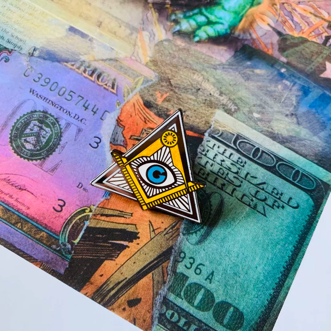Eye Of Providence Brooch - Pair Of Square And Compass Triangle Shaped Brooch - Bricks Masons