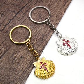 Knights Templar Commandery Keychain - Gold Cross Shell Cross Pendant - Bricks Masons