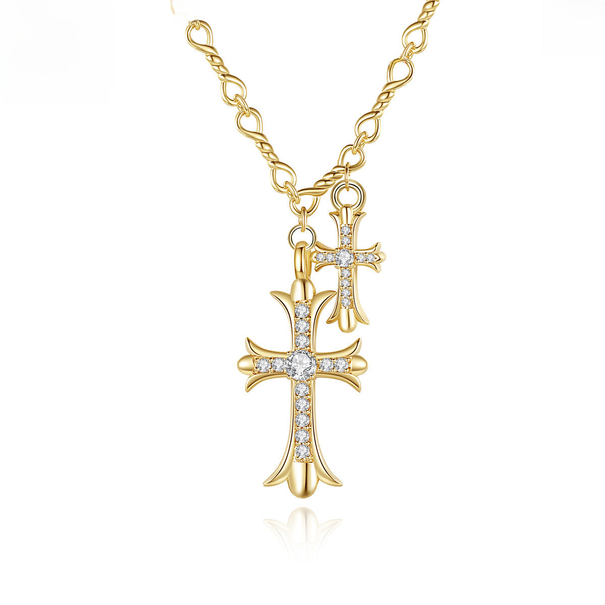 Knights Templar Commandery Necklace - Gold Plated Double Cross Zircon Pendant - Bricks Masons