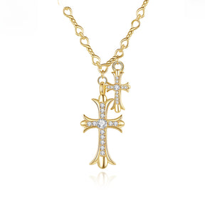 Knights Templar Commandery Necklace - Gold Plated Double Cross Zircon Pendant - Bricks Masons