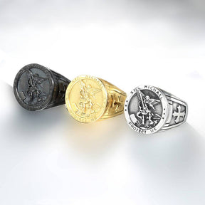 Knights Templar Commandery Ring - St. Michael Protect Us Black