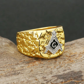 Master Mason Blue Lodge Ring - Gold Plated Zinc Alloy - Bricks Masons