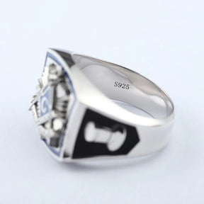 Past Master Blue Lodge Ring - Square & Compass Quadrant G Sterling Silver Ring - Bricks Masons