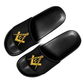 Master Mason Blue Lodge Sandals - Black Lightweight Pool Slides With Square & Compass G - Bricks Masons