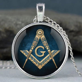Master Mason Blue Lodge Pocket Watch - Pendant Chain Classic Design Quartz Case - Bricks Masons