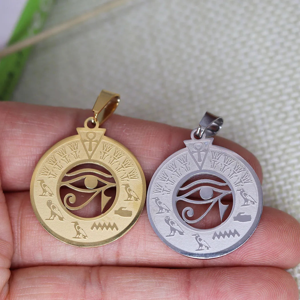 Ancient Egypt Pendant - Eye Of Horus 2pcs Hieroglyph Cartouche Charms Stainless Steel - Bricks Masons