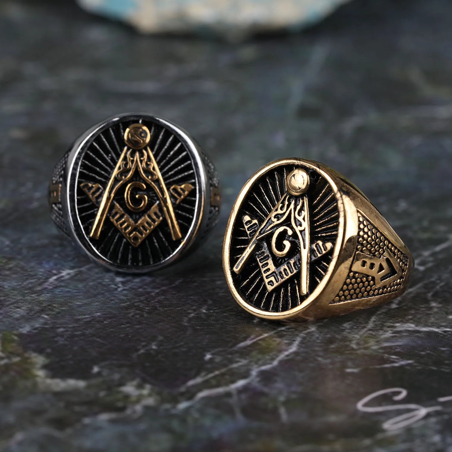 Master Mason Blue Lodge Ring - Stainless Steel Gold Color Anillos - Bricks Masons