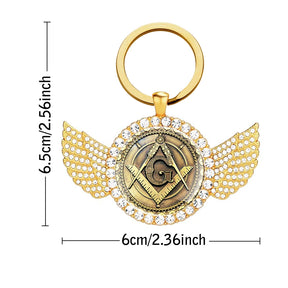 Master Mason Blue Lodge Keychain - Zinc Alloy With Glass Cabochon