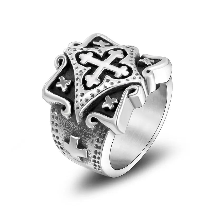 Knights Templar Commandery Ring - Ornamental Cross Stainless Steel - Bricks Masons