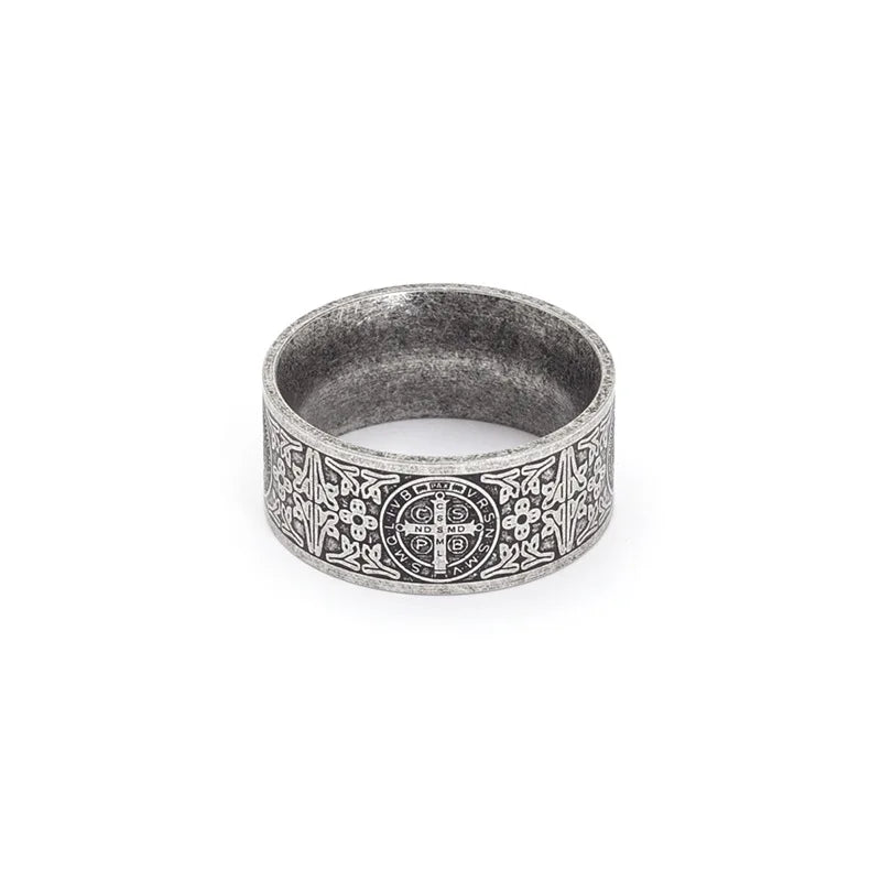 Knights Templar Commandery Ring - Saint Benedict Cross Stainless Steel - Bricks Masons