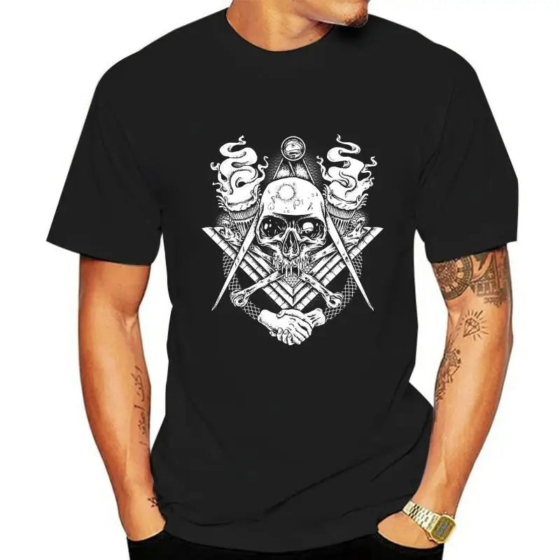 Master Mason Blue Lodge T-Shirt - Skull & Bones Black White Design - Bricks Masons