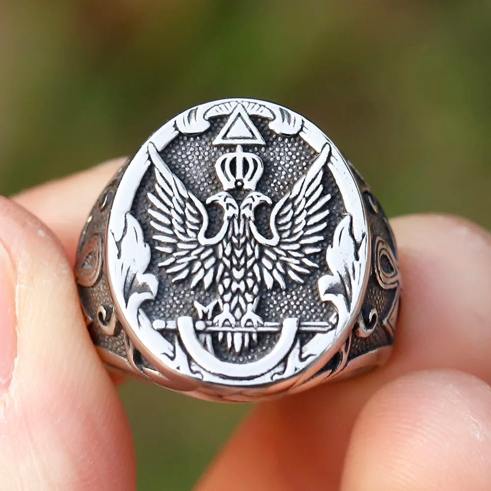 Ancient Egypt Ring - Stainless Steel Eagle - Bricks Masons