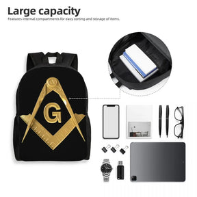 Master Mason Blue Lodge Backpack - Gold Adjustable Strap Nylon - Bricks Masons