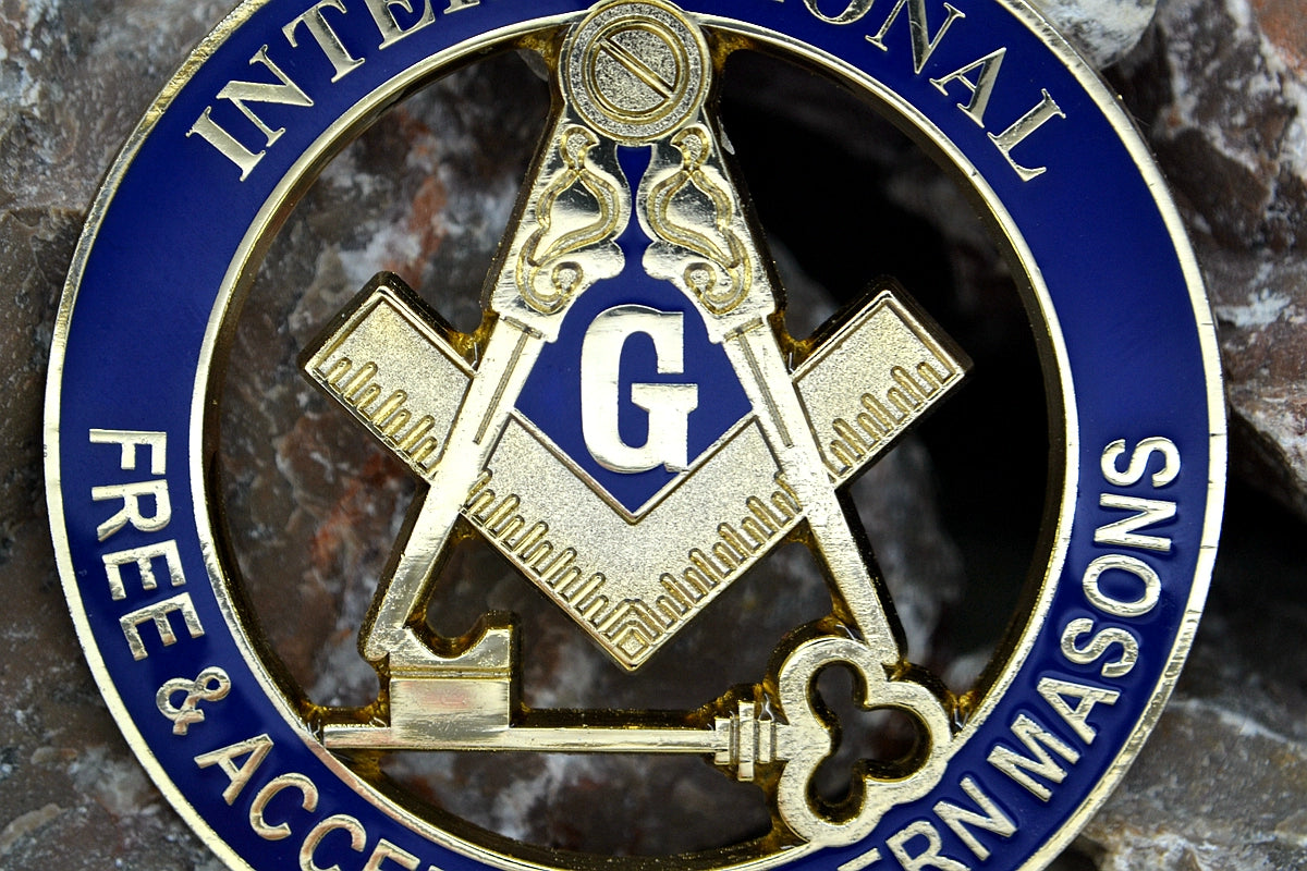 Master Mason Blue Lodge Car Emblem - Gold & Blue Plated International Free & Accepted Modern Masons - Bricks Masons