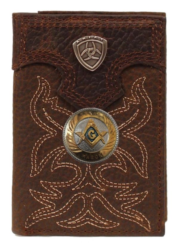 Large Texas Mason Blue Lodge Wallet - Ariat Premium Shield - Bricks Masons