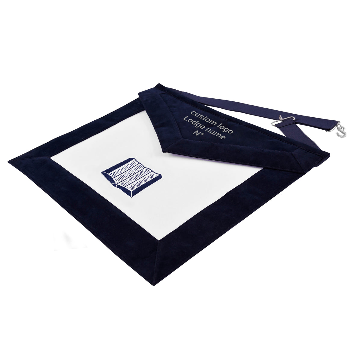 Chaplain Blue Lodge Officer Apron - Navy Velvet With Silver Embroidery Thread - Bricks Masons