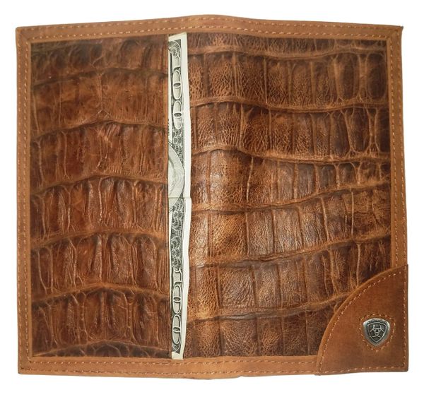 Past Master Blue Lodge Wallet - Ariat Long Gator Print Leather - Bricks Masons