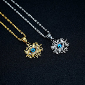 Eye Of Providence Necklace - Plated Stainless Steel With Blue Eye - Bricks Masons