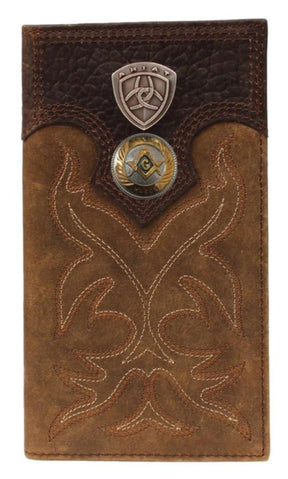 Large Texas Mason Blue Lodge Wallet - Ariat Premium Shield - Bricks Masons