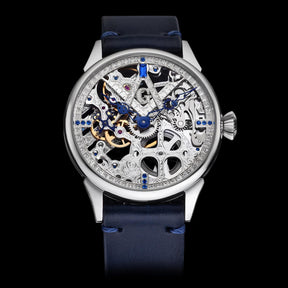 Master Mason Blue Lodge Wristwatch - Silver Skeleton With Stones - Bricks Masons