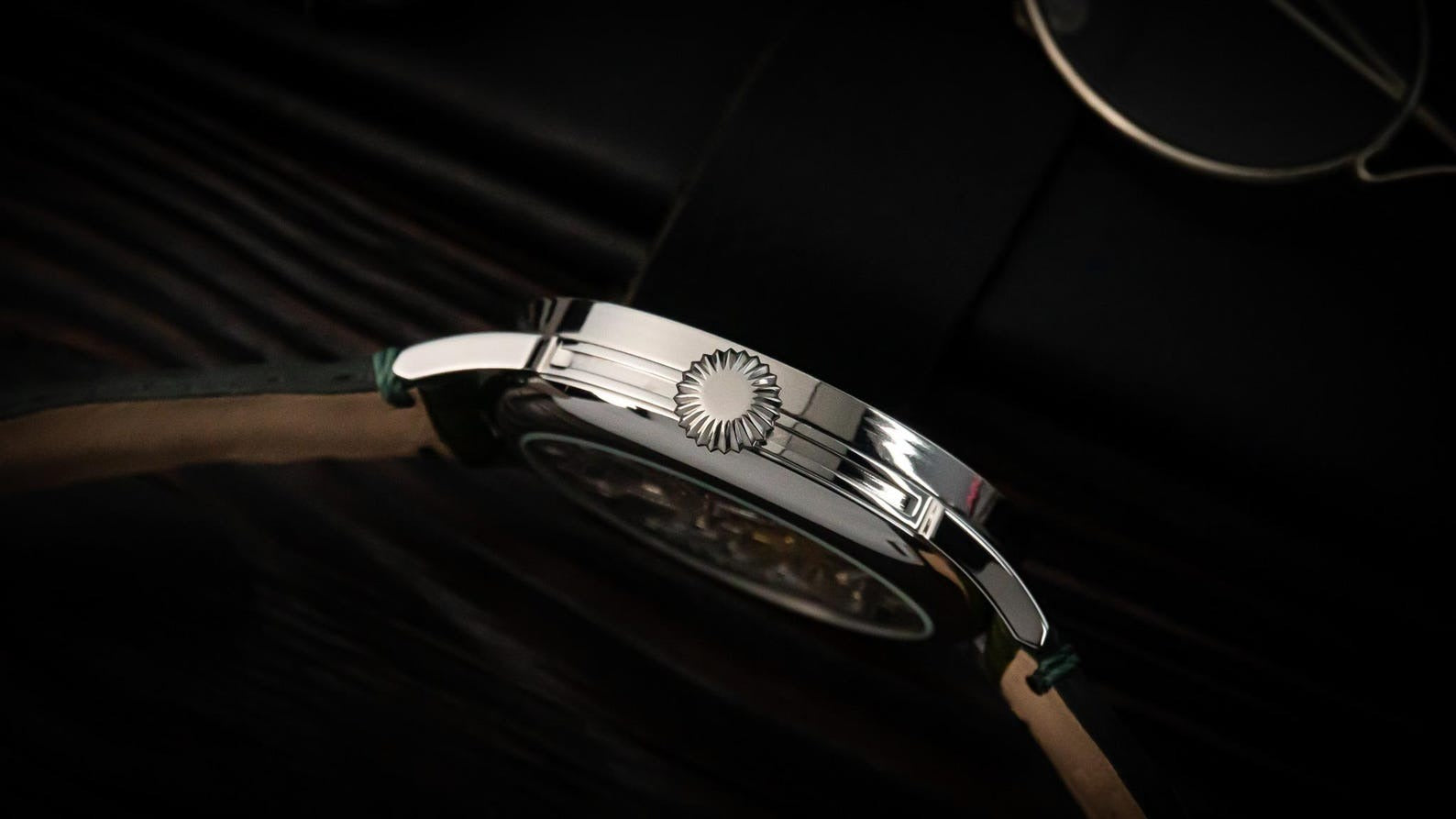 Master Mason Blue Lodge Wristwatch - Silver Skeleton & Green Leather Strap - Bricks Masons