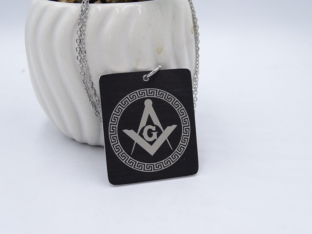 Master Mason Blue Lodge Necklace - Black Anodized Aluminium Pendant - Bricks Masons