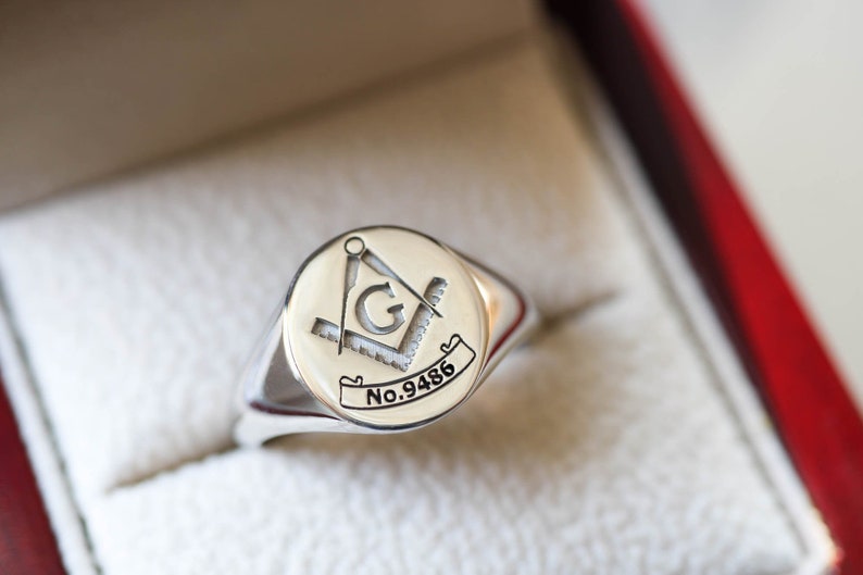 Master Mason Blue Lodge Ring - White Gold 10k Gold 14k - Bricks Masons