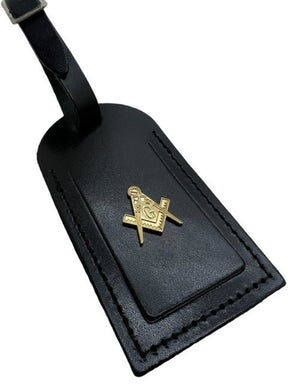 Master Mason Blue Lodge Luggage Tag - Leather Gold Engraved Case Label Personalized - Bricks Masons