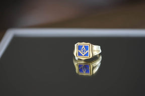 Master Mason Blue Lodge Ring - Gold & Blue Enamel Swivel