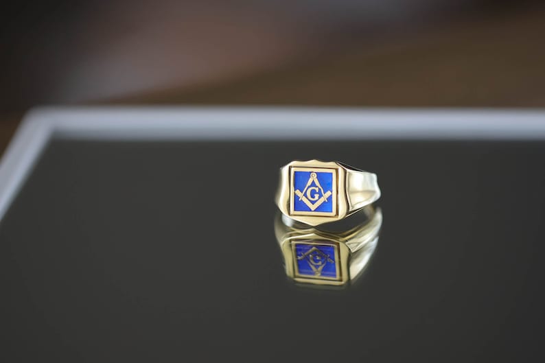 Master Mason Blue Lodge Ring - Gold & Blue Enamel Swivel