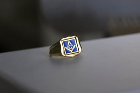 Master Mason Blue Lodge Ring - Gold & Blue Enamel Swivel