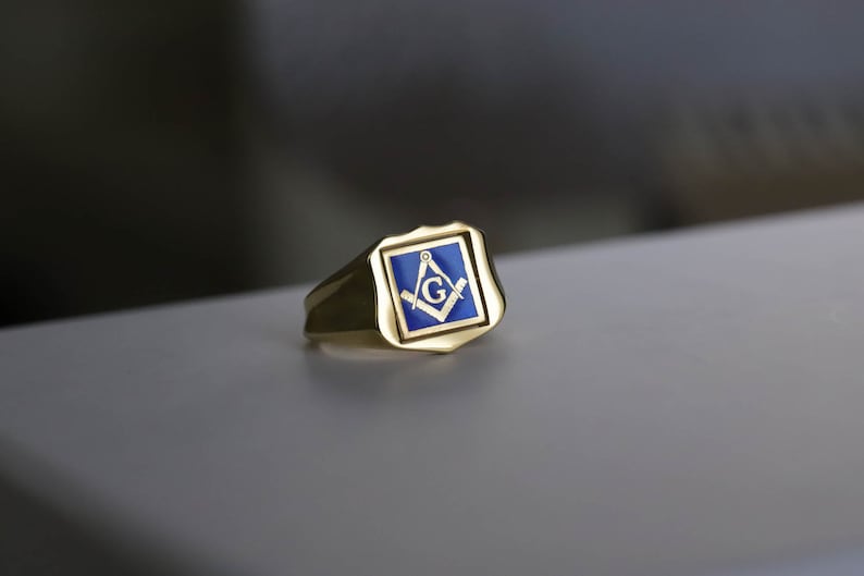 Master Mason Blue Lodge Ring - Gold & Blue Enamel Swivel