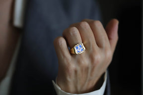 Master Mason Blue Lodge Ring - Gold & Blue Enamel Swivel